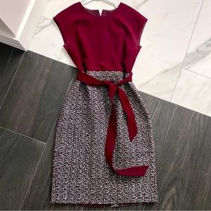 J Crew, Deep Red and tweed pencil dress, with belt wrap. Gently used